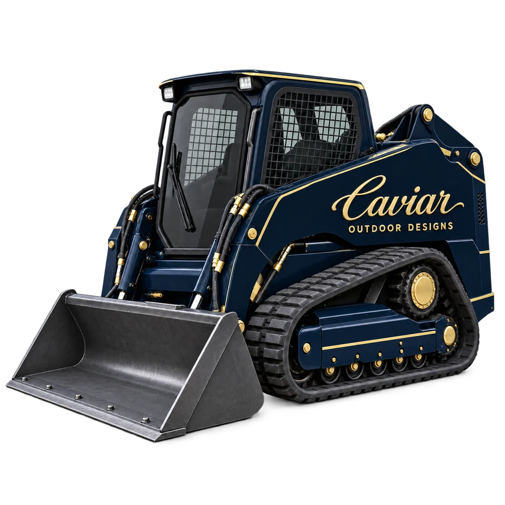 Caviar tracked skid steer rendered in navy with gold branding