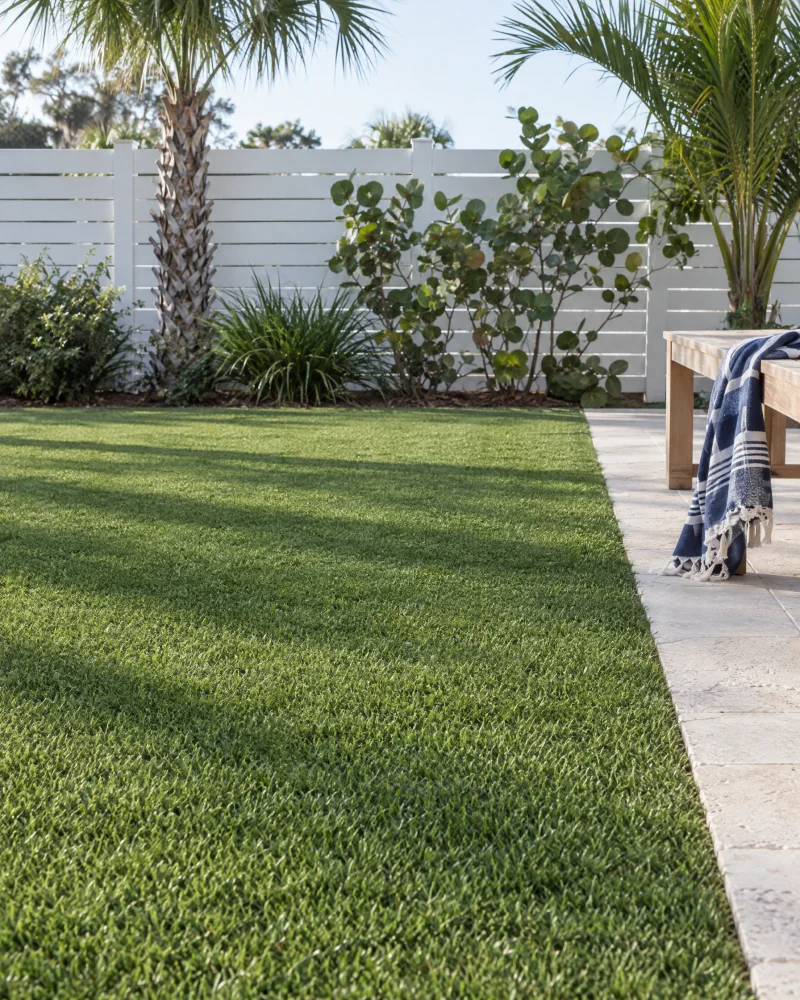 Turf lawn bordered by coastal planting
