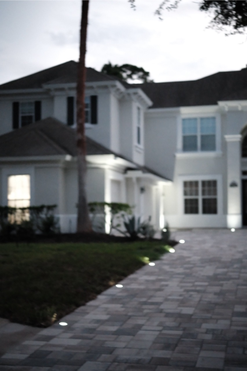 Paver driveway in evening light